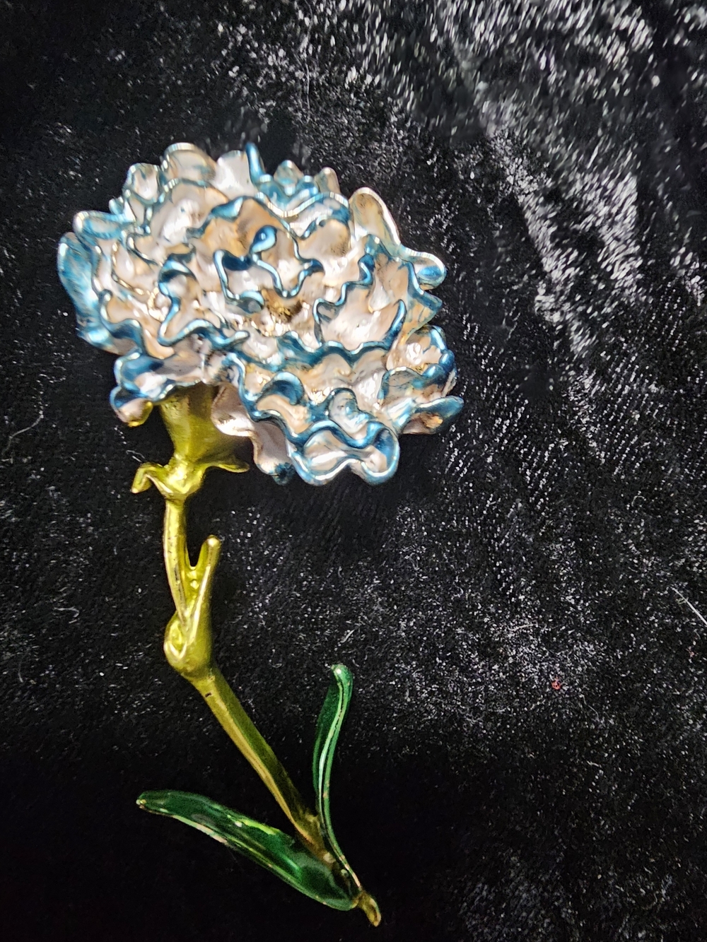 Enamel Floral Brooch in Blue, White & Green